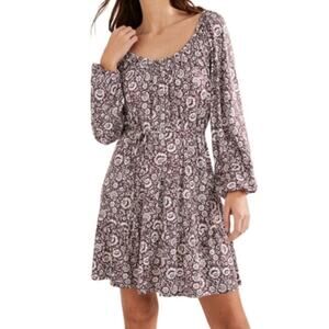 Boden Scoop Tiered Jersey Mini Dress Women’s Sz 12R Floral Boho Prairie Cottage